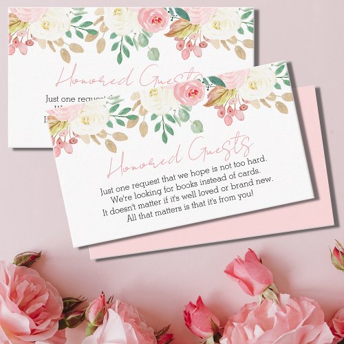 Pink Floral Girl Baby Shower Book Request Enclosure Card