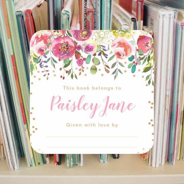 Pink Floral Girl Baby Shower Bookplate (Creator Uploaded)