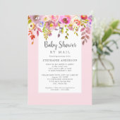 Pink Floral Girl Baby Shower by mail Invitation (Standing Front)