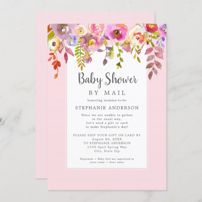 Pink Floral Girl Baby Shower by mail Invitation (Front/Back)