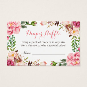 Pink Floral Girl Baby Shower Diaper Raffle Ticket