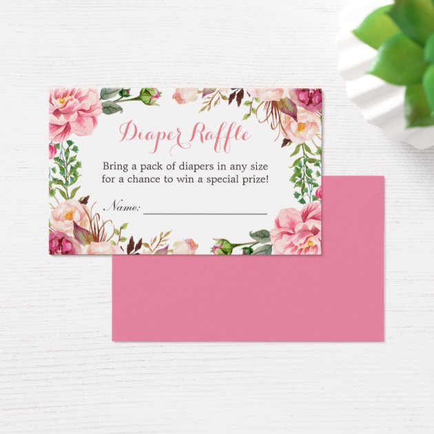 Pink Floral Girl Baby Shower Diaper Raffle Ticket