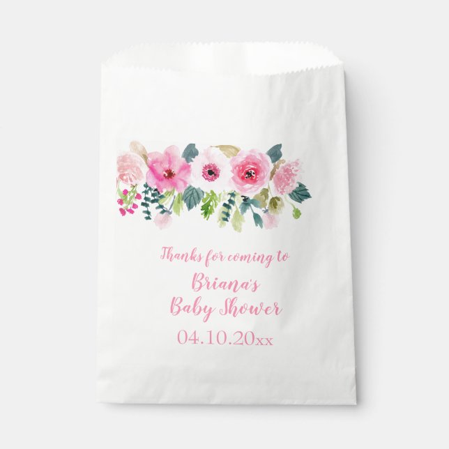 Pink Floral Girl Baby Shower Favor Bag (Front)