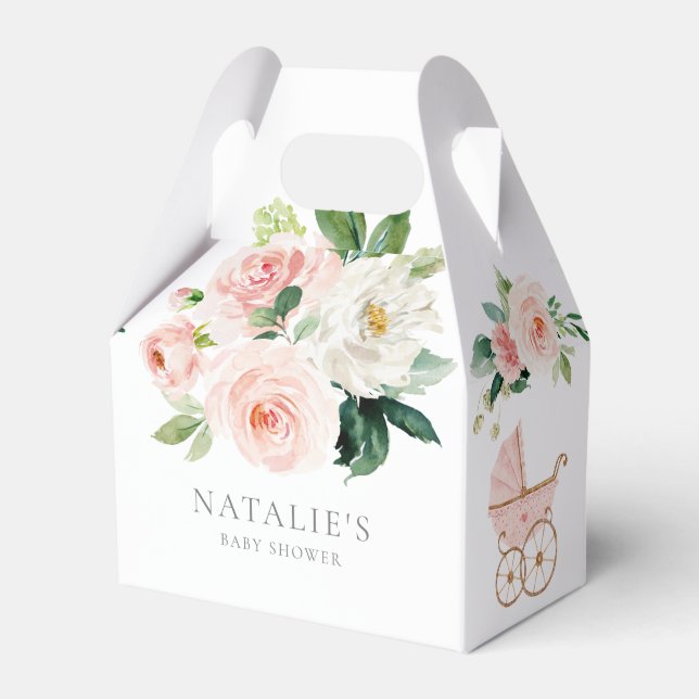 Pink Floral Girl Baby Shower Favor Box (Front Side)