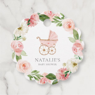 Pink Floral Girl Baby Shower Favor Tags
