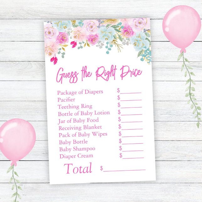Pink Floral Girl Baby Shower Guess the Right Price (Creator Uploaded)