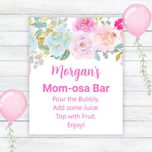 Pink Floral Girl Baby Shower Mom-osa Bar Sign