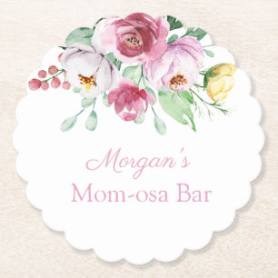 Pink Floral Girl Baby Shower Paper Bar Coaster