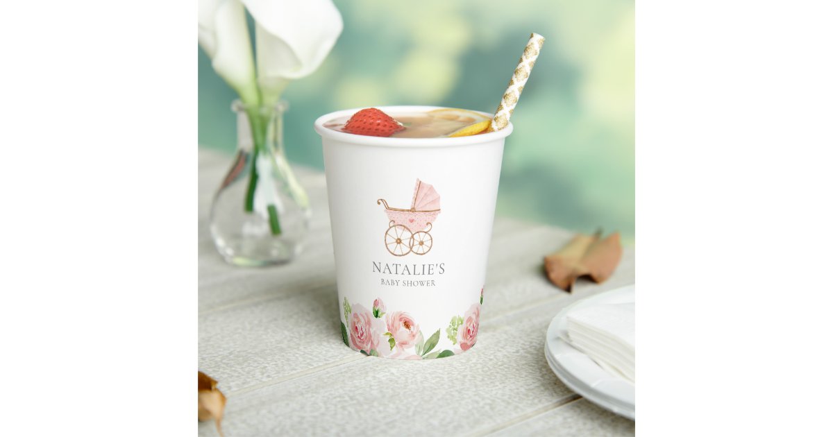 Pink Floral Girl Baby Shower Paper Cups Zazzle