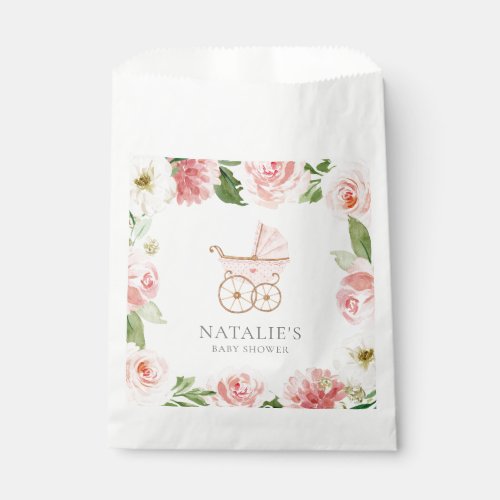 Pink Floral Girl Baby Shower Paper Favor Bag