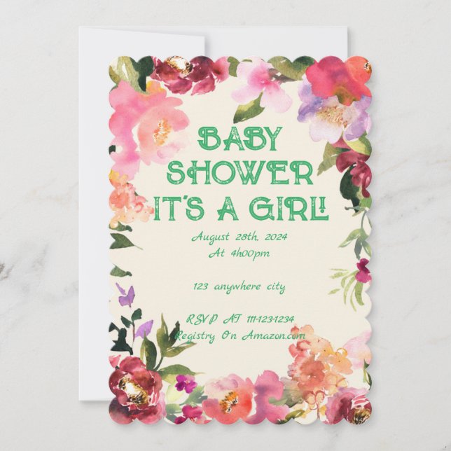 Pink floral girl baby shower  save the date (Front)