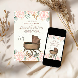 Pink Floral Girl Baby Shower Template Vintage