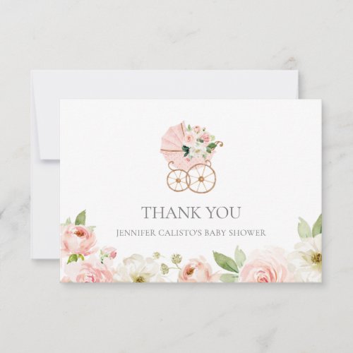 Pink Floral Girl Baby Shower Thank you Card