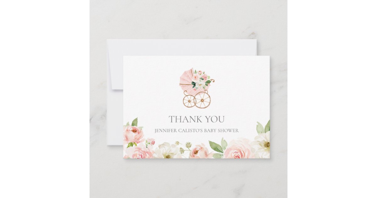 Pink Floral Girl Baby Shower Thank you Card | Zazzle