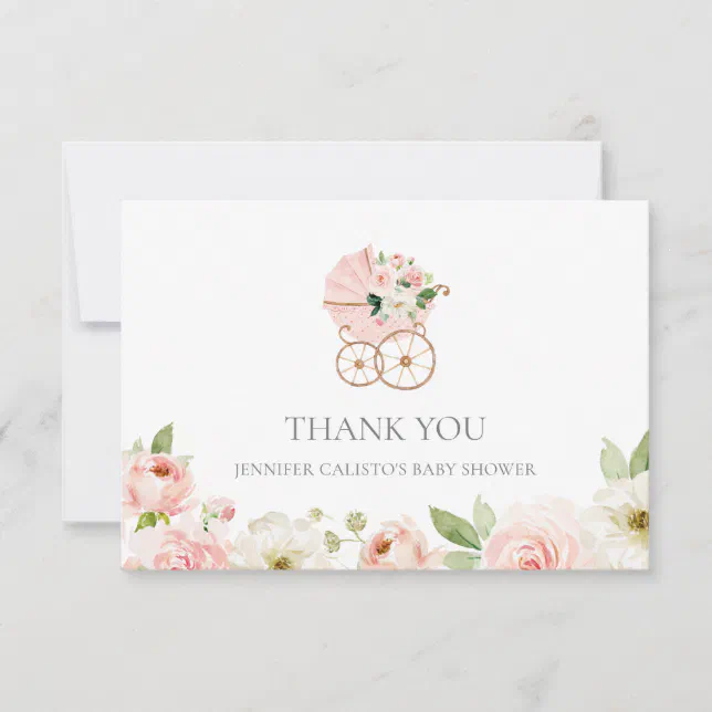 Pink Floral Girl Baby Shower Thank you Card | Zazzle
