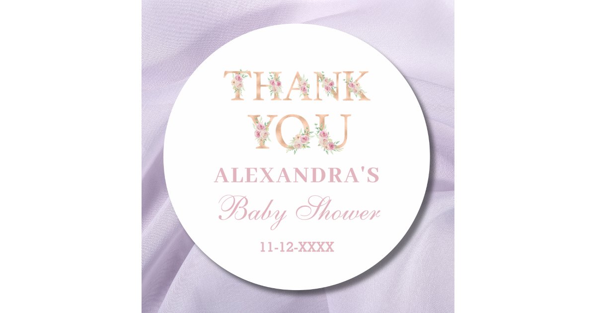 Pink Floral Girl Baby Shower Thank You Classic Round Sticker | Zazzle