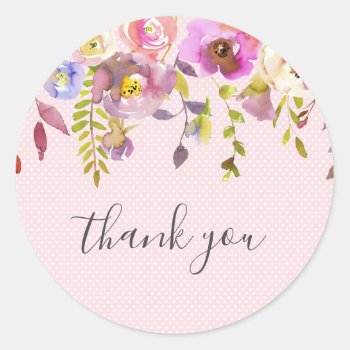 Pink Floral Girl Baby Shower Thank You Favor Classic Round Sticker by lemontreecards at Zazzle