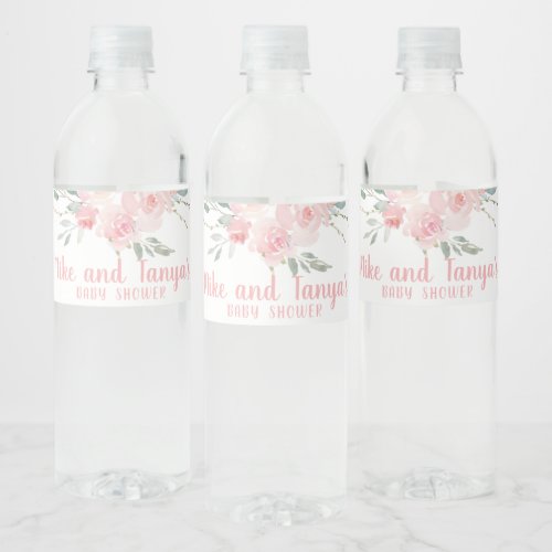 Pink floral girl baby shower water bottle labels water bottle label