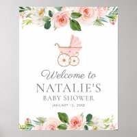 Pink Floral Girl Baby Shower Welcome Poster