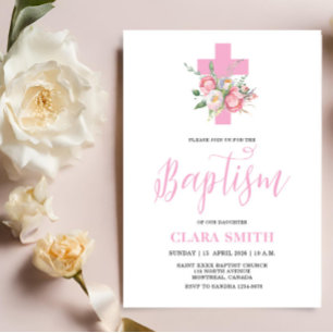 Pink Floral Girl Baptism invitation