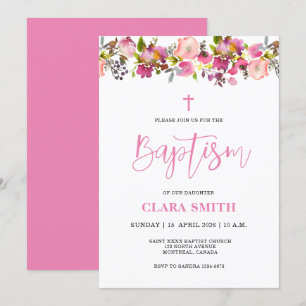 Pink Floral Girl Baptism invitation