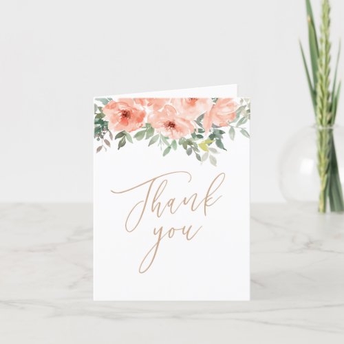 Pink Floral Girl Baptism Thank You Card