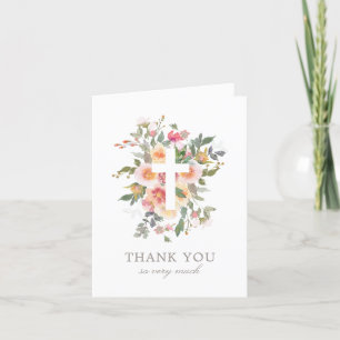 Pink Floral Girl Baptism Thank You Card