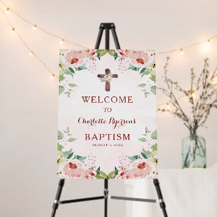 Pink Floral Girl Baptism Welcome Foam Board