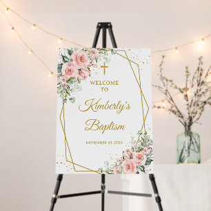 Pink, Floral, Girl, Baptism Welcome Sign