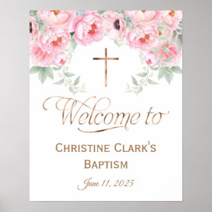 Pink, Floral, Girl, Baptism Welcome Sign, 16x20 Poster