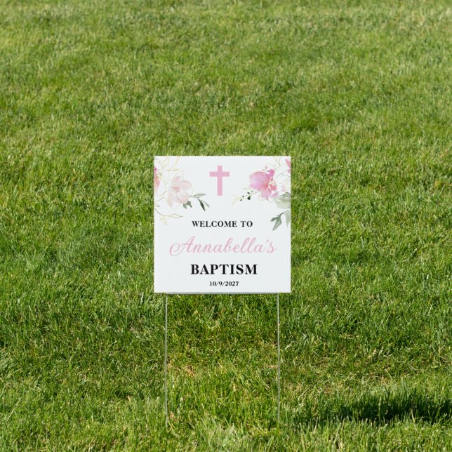 Pink Floral Girl Baptism Welcome Yard Sign  (Insitu)