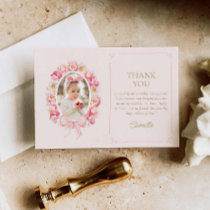 Pink Floral Girl Birthday Photo Thank You Card