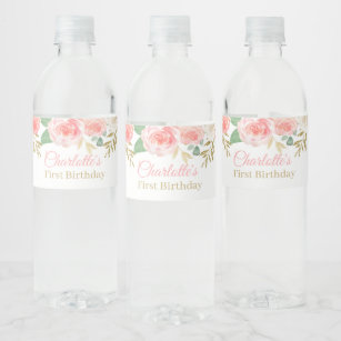 Pink princess crown chic girls baby shower custom water bottle label