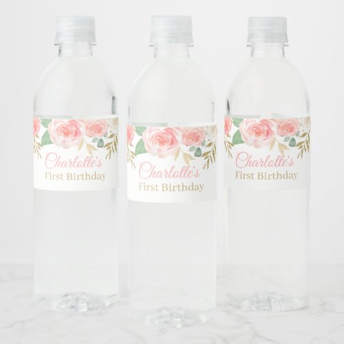 pink floral girl Birthday Water Bottle Labels