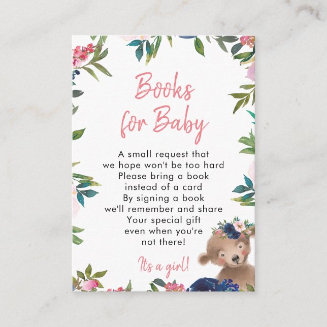 pink floral girl books for baby request card (Front)