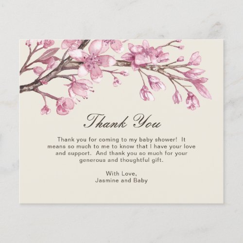 Pink Floral Girl Budget Baby Shower Thank You Card