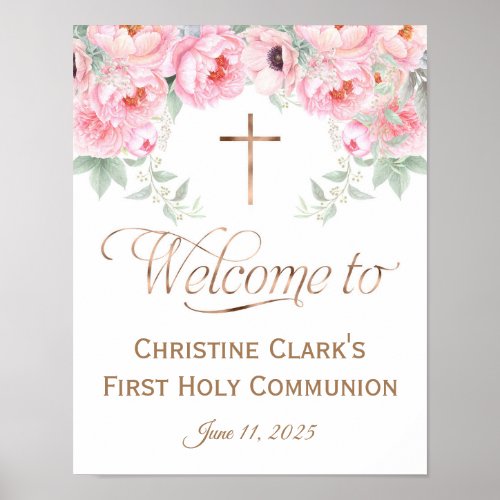 Pink Floral Girl Communion Welcome Sign 11x14 Poster