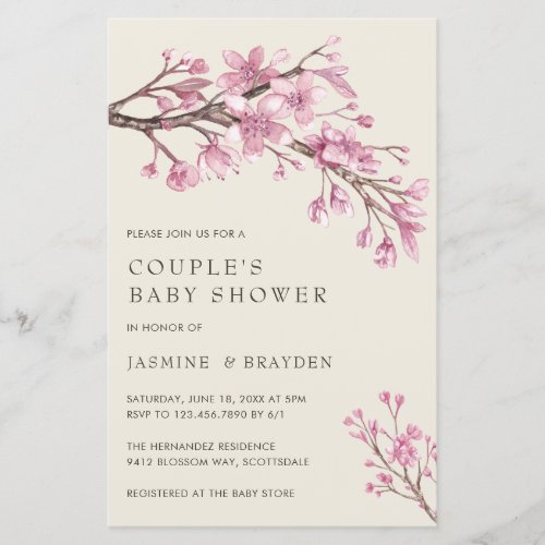 Pink Floral Girl Couples Baby Shower Invitation