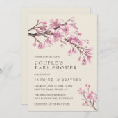 Pink Floral Girl Couples Baby Shower Invitation (Front/Back)