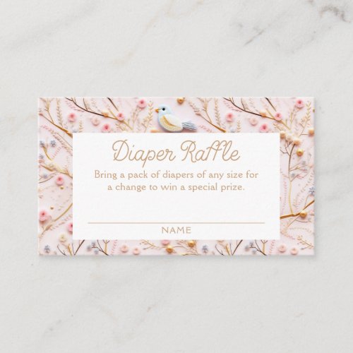 Pink Floral Girl Diaper Raffle Ticket Enclosure Card