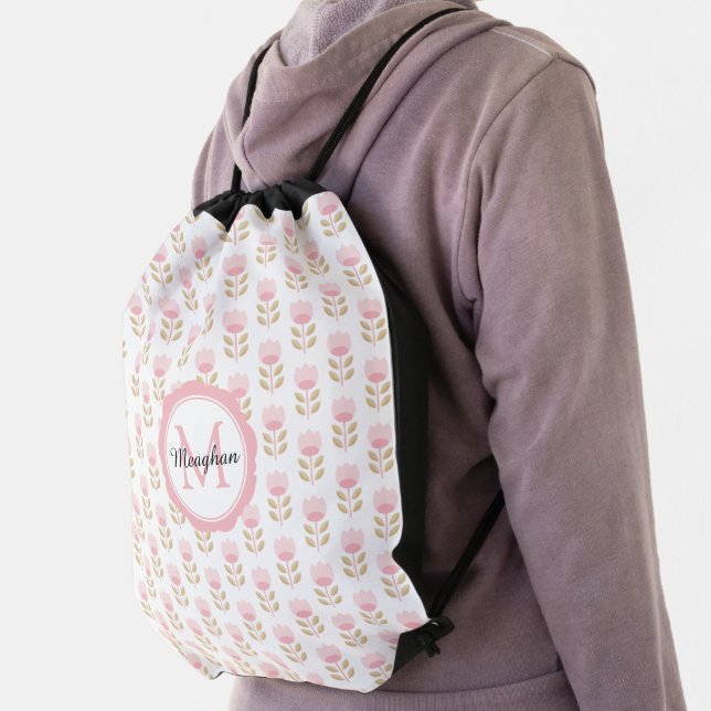 Pink Floral Girl Drawstring Bag (Insitu)