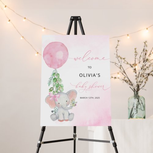 Pink Floral Girl Elephant Baby Shower Welcome Sign