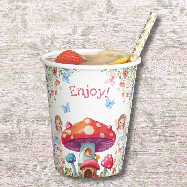 Pink Floral Girl Fairy Birthday Party Paper Cups (Creator Uploaded)