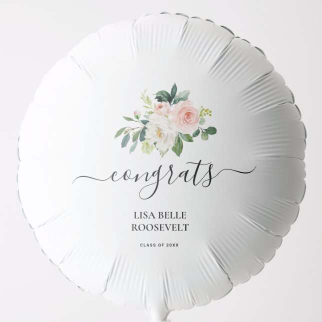 Pink Floral Girl Graduation Party Congrats  Balloon (Front)