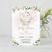 Pink Floral Girl Lamb Baby Shower Invitation (Standing Front)