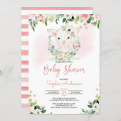 Pink Floral Girl Lamb Baby Shower Invitation (Front/Back)