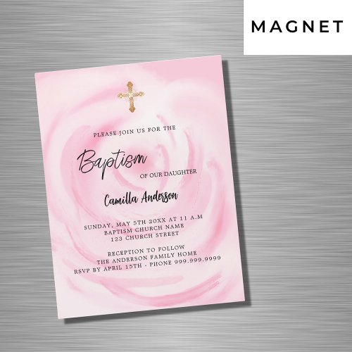 Pink floral girl luxury Baptism Magnetic Invitation