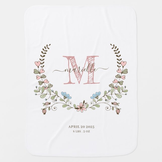 Pink Floral Girl Nursery Baby Blanket (Front)