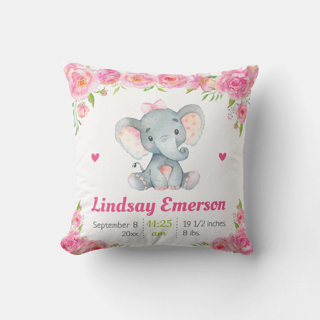 Pink Floral Girl Nursery Baby Shower Gift Elephant Throw Pillow Zazzle