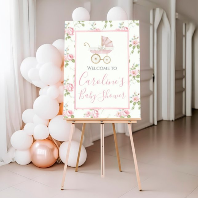 Pink Floral Girl Preppy Southern Baby Shower Foam Board (Creator Uploaded)